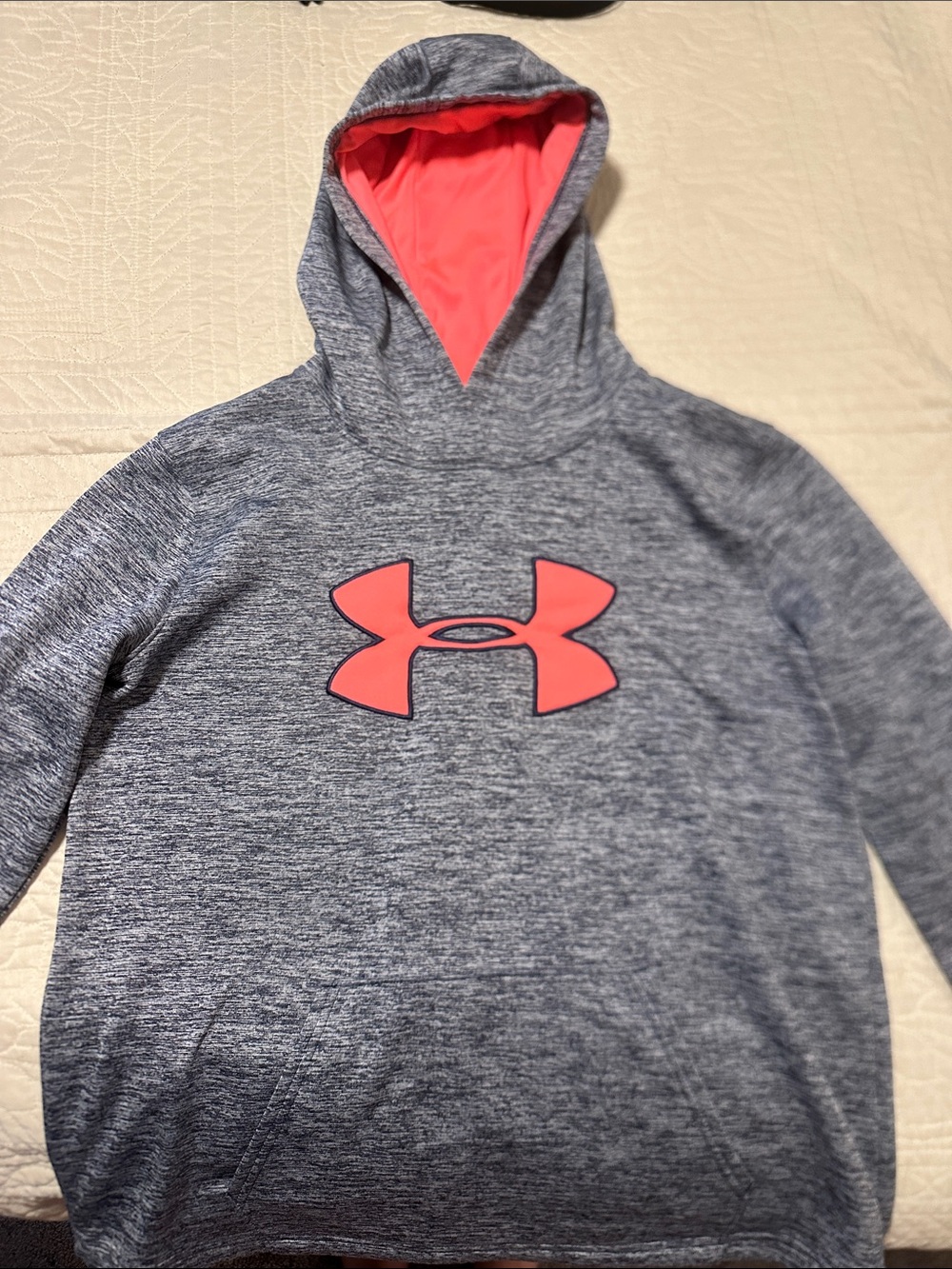 Under Armour Women’s Navy/Gray Heather Hoodie with Coral Logo